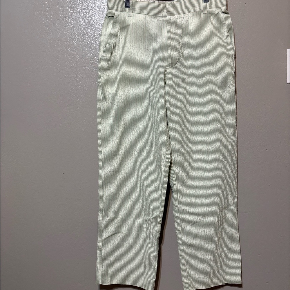 Women’s J.Crew White with Light Green Stripes Seersucker Pants Size 32/30